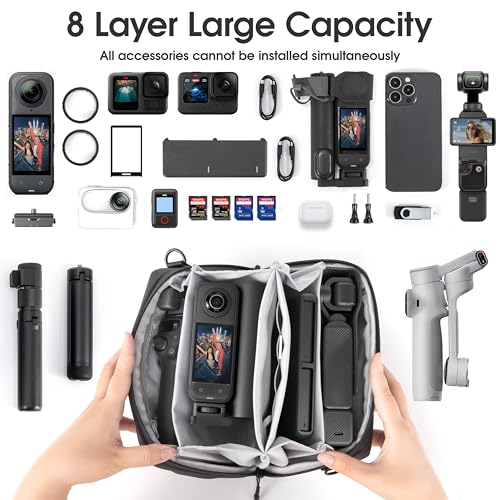 STARTRC VCR Carrying Travel Case for Insta 360 Luna Ultra Bag Accessories | Go Ultra X5 X4 Air Organizer Multilayer Storage Large Soft For DJI Osmo 360 Mobile8 7P Pocket 4 3 with Shoulder Strap