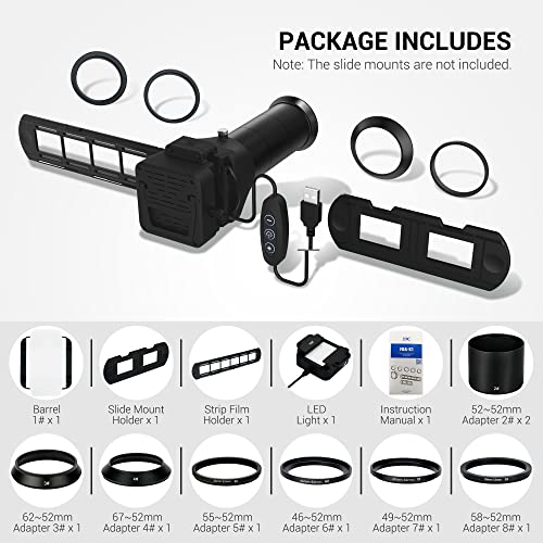 JJC Photo Slide and Film Digitizer Converter with 10-Levels Brightness LED Backlight for 35mm Slide and Negatives Copying Scanning to Digital for Select Canon Nikon Sony Macro Lenses - size: Negative Digitizer with LED Light