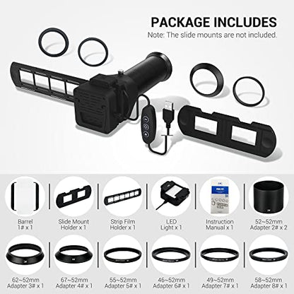 JJC Photo Slide and Film Digitizer Converter with 10-Levels Brightness LED Backlight for 35mm Slide and Negatives Copying Scanning to Digital for Select Canon Nikon Sony Macro Lenses - size: Negative Digitizer with LED Light