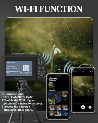 4K Digital Camera for Beginners & Teens, Autofocus Vlogging Camera with 180° Flip Screen, 18X Zoom, Easy-to-Use Compact Travel Camera, WiFi, 2 Batteries, 32GB Card - color: Black