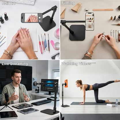 Magnetic Overhead Phone Mount for Nail, Adjustable Smartphone Holder for Desk, Stand for Cooking Videos, Content Creator, Live Streaming, Filming, Video Recording