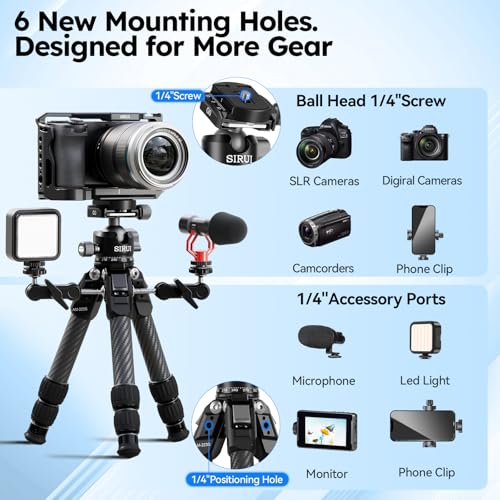 SIRUI AM-223S+G0 Carbon Fiber Desktop Tripod – Ultra-Light 1.7lbs, Max Height 16.7", 360° Panoramic Ball Head, Heavy-Duty Support to 33.07lb for DSLR & Mirrorless Cameras - style: Ball Head Tripod