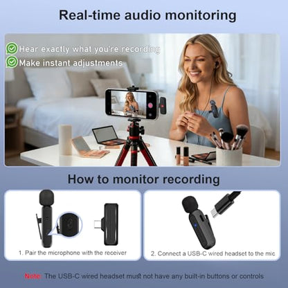 2-Pack Wireless Mini Lavalier Lapel Microphone for iPhone,Android Phone w/ Charging Case - 65ft Cordless Clip on Dual Mics with Noise Reduction 6H Working Time for Video Recording Vlogging,YouTube