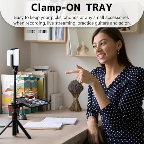 BILIONE Microphone Stand Tray with Crab Clamp, 10.6" x 7.8" Large Tray Shelf Attachment Clamp on Studio Music Floor Stands for Storage - style: Tray