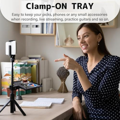 BILIONE Microphone Stand Tray with Crab Clamp, 10.6" x 7.8" Large Tray Shelf Attachment Clamp on Studio Music Floor Stands for Storage - style: Tray