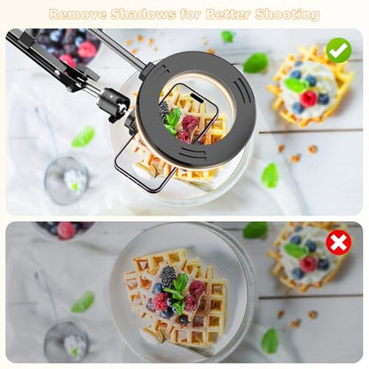 Overhead Camera Mount with Ring Light, Flexible Articulating Phone Arm Stand Compatible with iPhone, Logitech Webcam, Desk Tripod for YouTube Live Stream Cooking Nail Video Recording