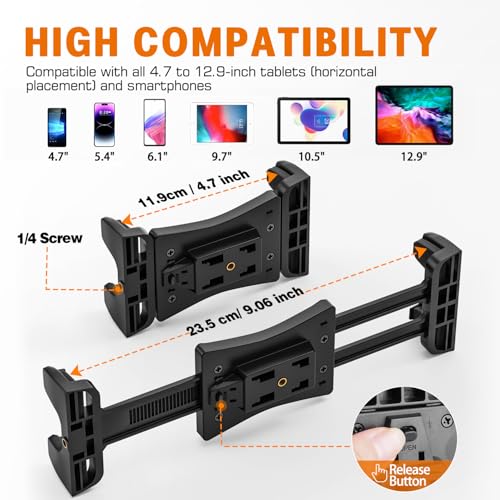 Tablet Holder for Microphone Stand, Mic Music Stand Tablet Holder for iPad, 360° Adjustable Clip-on Phone Mount for Shee Music Stand, Fits Devices from Screen Size 4.7 to 12.9”