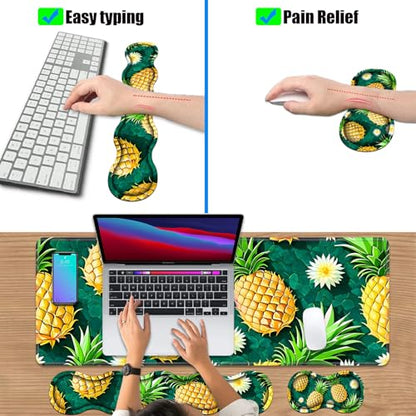 4 in 1 Ergonomic Keyboard Wrist Rest & Mouse Pad Wrist Rest Set, Large XXL Gaming Desk Mat 31.5"x 11.8" with Non-Slip Base, Memory Foam for Home Office Study Gaming, Pineapple - color: Pineapple