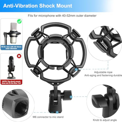 Mic Stand Desk, Table Mic Tripod Desktop Mic Stand Height Adjustable Small Microphone Stand for Desk with Pop Filter Shock Mount Mic Clip 1/4" to 5/8" Adapter for Blue Yeti Snowball - style: Pop filter + Shock mount