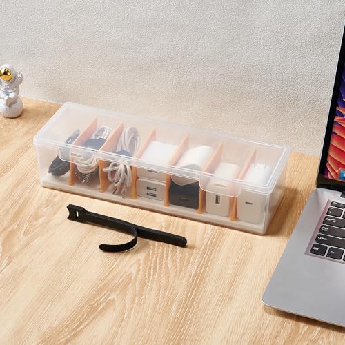 Cable Organizer Storage Box with 8 Cable Ties, Clear Phone Charger Organizer Case Wire Organizers for Cords Electronic Storage Box for Drawer Desk Office Home (1 Pack) - size: 1 PACK