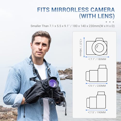 Mirrorless Camera Rain Cover with Openable Viewing Window & Strap Mountable Design Waterproof Camera Rain Coat for Sony A7RVI A7R VI V A7IV Canon EOS R6M2 R5M2 R8 R7 Rp for Nikon Z6III II Z7II Z8 Z50 - color: BLACK(Upgraded)