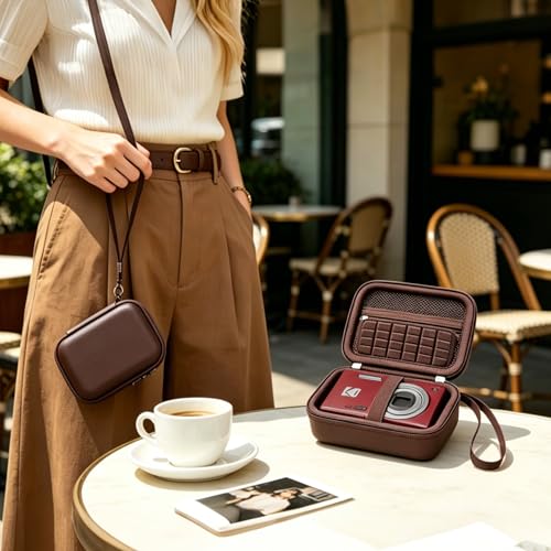 Elonbo Camera Carrying Case for KODAK PIXPRO FZ55/ FZ45/ FZ53/ FZ43 16MP Digital Camera, KODAK PIXPRO Camera Storage Holder Travel Bag, Mesh Bag Fits Batteries Cable Memory Card Card Reader, Brown - color: Brown