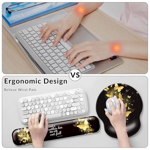 Desk Mat Set + Keyboard and Mouse Pad with Wrist Rest Support,4-in-1 Large Mousepad Computer Mats for Desktop Home & Office-Golden Butterflies - color: D2-Golden Butterflies