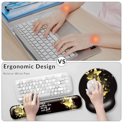 Desk Mat Set + Keyboard and Mouse Pad with Wrist Rest Support,4-in-1 Large Mousepad Computer Mats for Desktop Home & Office-Golden Butterflies - color: D2-Golden Butterflies