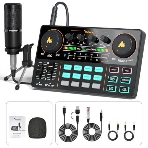 MAONO Podcast Equipment Bundle Audio mixer All-in-One Podcast Production Studio with 3.5mm Microphone for Live Streaming, Recording, PC, Smartphone, DJ MaonoCaster Lite (AU-AM200-S1) - color: AU-AM200-S1 Black
