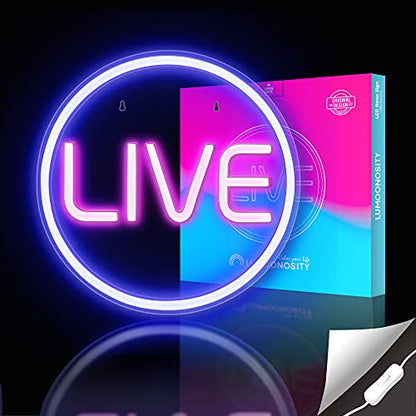 Lumoonosity Live Neon Sign - Blue&Pink LED On Air Light for Streamers/Influencers/Gamers - Streaming/Recording Live Neon Signs for Studio, Game Room, Bedroom - style: LIVE