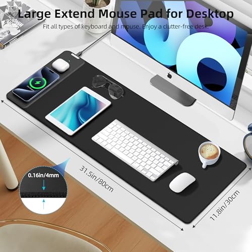 Mouse Pad with Wireless Charging, Gaming Mouse Pad with Ultra-Smooth Surface, Large XXL Desk Mat, Non-Slip Mouse Mat, Waterproof Computer Keyboard Pad for Gaming, Desk, Office, PC, 800x300x4MM, Black - color: Black - 31.5"x11.8"