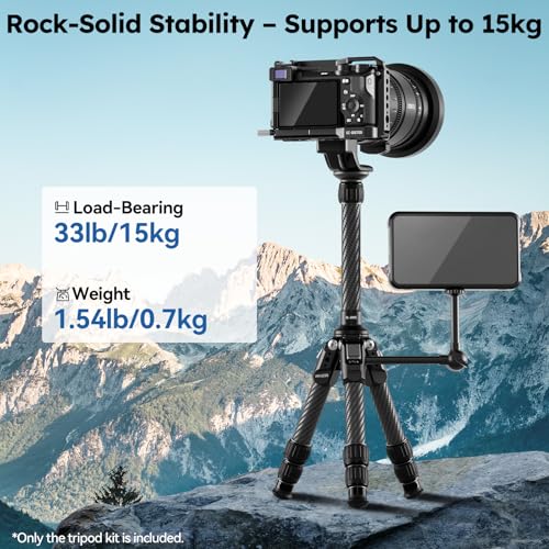 SIRUI Mini Carbon Fiber Tripod with Extendable Center Column, Max Height 26", Supports 33lbs - Ultra-Light 1.7lbs for Desk & Travel, New Anti-Corrosion Carbon Fiber(AM-223S+SL-100S) - style: Center Column Tripod