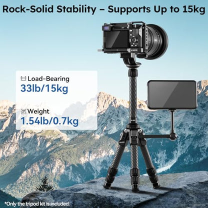 SIRUI Mini Carbon Fiber Tripod with Extendable Center Column, Max Height 26", Supports 33lbs - Ultra-Light 1.7lbs for Desk & Travel, New Anti-Corrosion Carbon Fiber(AM-223S+SL-100S) - style: Center Column Tripod
