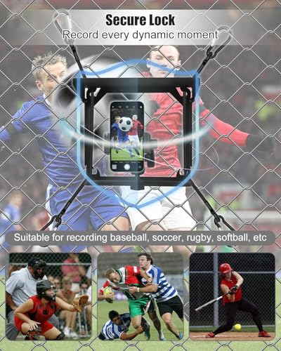 Upgrade Cell Phone Fence Mount with Shade Fit for iPhone GoPro Mevo Start and Other Action Cameras, Fence Phone Holder Suitable for Recording Various Ball Games, Multi-Point Adjustable, Black