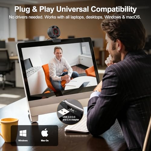 Angetube 4K Webcam for PC&Mac, 1080P@60fps Autofocus Webcam with Microphone | 2 Mics, 8X Digital Zoom 78° FOV, Privacy Cover, Plug & Play, USB Webcam 4K for Computer Windows, Meetings, Streaming, Laptop