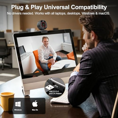 Angetube 4K Webcam for PC&Mac, 1080P@60fps Autofocus Webcam with Microphone | 2 Mics, 8X Digital Zoom 78° FOV, Privacy Cover, Plug & Play, USB Webcam 4K for Computer Windows, Meetings, Streaming, Laptop
