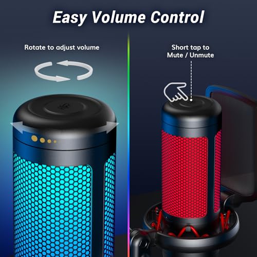 TONOR Gaming Microphone Set, USB Condenser Mic for PC with Stand, Controllable RGB, Quick Mute, Volume Control, for Twitch Streaming, Discord Chatting, 200 cm/78inch Cable, Desktop Stand TC310 - style: RGB Mic with Desktop Stand
