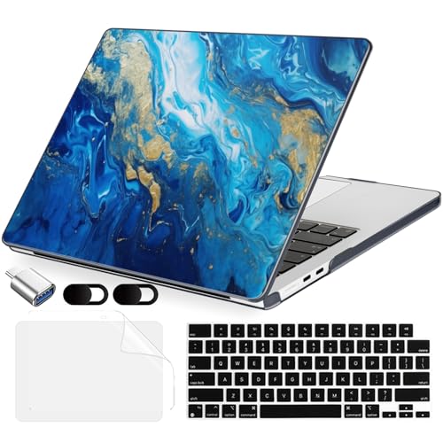 MecBevia Compatible with 2026 M5 MacBook Air 13 inch Case 2026 2025 2024-2022 M5 A3449 M4 A3240 M3 A3113 M2 A2681, Keyboard Cover, Screen Protector, Webcam Cover & Type-C OTG, Oceans - color: Oceans