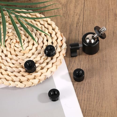 Penitue Ball and Socket Head Microphone Adapter Kit, Includes 1 Ball and Socket Head & 4 Adapters 360° Horizontal Rotation 3/8" to 5/8" & 1/4" Thread Converters for Camera Tripod Fill Light - style: Adapter screw+gimbal set