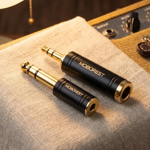 MOBOREST 3.5mm to 1/4 (6.35mm) Stereo Pure Copper Adapter, 1/8 Inch to 1/4 Inch Stereo Adapter, Can be Used Conversion Headphone adapte, amp adapte, Black Fashion 2-Pack - color: BLACK