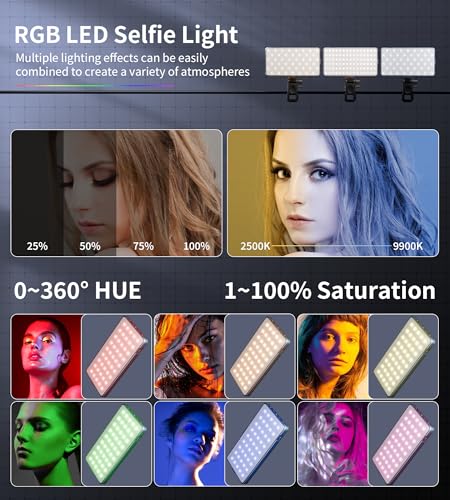 Selfie Camera Phone Light with Metal Hotshoe & Clip, 135 LED CRI 96+ 2500K-9900K 4000mAh RGB Video Light for iPhone, Cameras, Selfie, Video Conference, TikTok Live Streaming, Gifts for Women & Mom - size: 135 LED