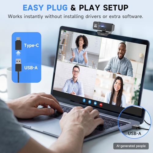 PHILIPS 4K Webcam for PC with Microphone, Computer Camera for Meetings with Privacy Cover, Plug & Play USB Web cam for Laptop, Desktop, Zoom, Teams, Skype, Video Conferencing, Streaming - Black