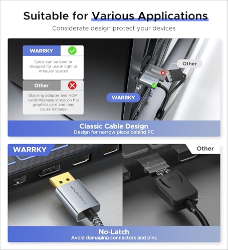 4K DisplayPort to HDMI Adapter, Uni-Directional WARRKY [4K UHD, Metal Case, Gold-Plated Pins] Display Port 1.2 Source to HDMI 2.0 Monitor Converter Compatible for HP, AMD, NVIDIA. Male to Female | Uni-Directional Dp → HDMI, 1440p at 60hz, 1080p at 120hz,