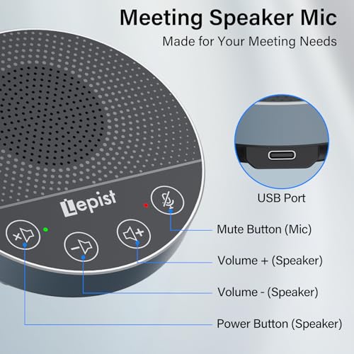 USB Speakerphone,Conference Microphone for Home Office, Omnidirectional Desktop PC Speaker with 360° Voice Pickup, Noise Cancelling, Plug & Play for Zoom/Teams/Skype, Webinar,Online Classes