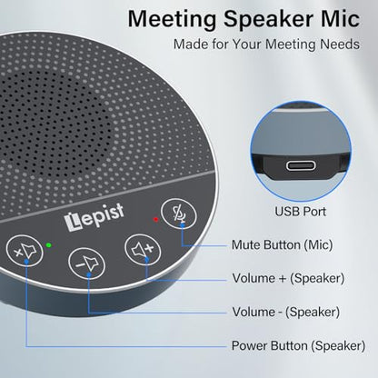 USB Speakerphone,Conference Microphone for Home Office, Omnidirectional Desktop PC Speaker with 360° Voice Pickup, Noise Cancelling, Plug & Play for Zoom/Teams/Skype, Webinar,Online Classes