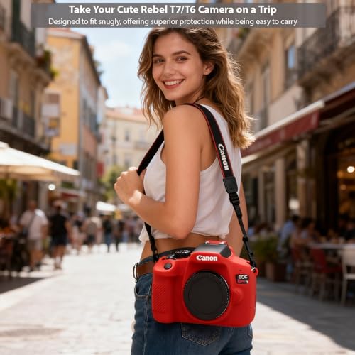 Case for Canon EOS Rebel T7 Rebel T6 Camera, Soft Silicone Rubber Protective Camera Case Cover Accessories, Lightweight, Anti-Scratch with Button Marking for EOS Rebel T7 T6 (Red) - color: Red