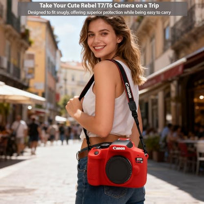 Case for Canon EOS Rebel T7 Rebel T6 Camera, Soft Silicone Rubber Protective Camera Case Cover Accessories, Lightweight, Anti-Scratch with Button Marking for EOS Rebel T7 T6 (Red) - color: Red