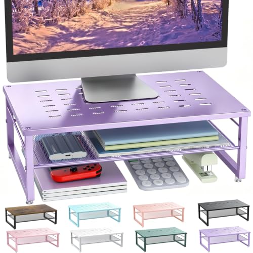 gianotter 2-Tier Metal Monitor Stand Riser, Office Desk Storage Organizer for Computer Monitor, Laptop, Printer, Office Supplies (Purple) - color: Purple