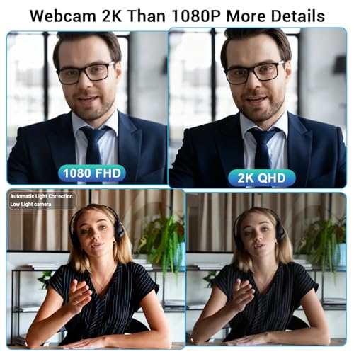 Hprosper 2K Webcam with Microphone, Automatic Light Correction & Privacy Cover, Wide Angle USB Camera for PC, Laptop, Mac, Zoom, Gaming, Streaming, Conference Room, Video Conferencing