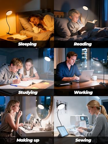 Clip on Light,10 RGB Colors+10 Brightness Clip on Desk Lamp with Clamp, 500 Lumen Bright 72 LED Desk Light, USB Adapter Reading Lights for Books in Bed/Headboard/Bedside Table/Bedroom/Dorm/Home Office - color: Black