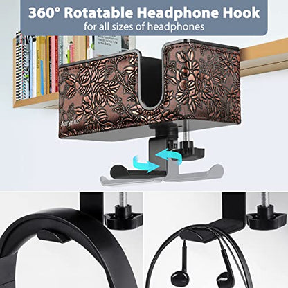 Desk Cup Holder Clip on Pen Holder Headphone Hanger Headset Stand Rotatable Clamp Hook Under Desk (Golden) - color: Golden