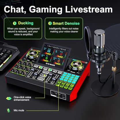 neculogy G10 Podcast Equipment Bundled with Audio Mixer Integrated Podcast Production Studio, Equipped with P15 Microphone, Used for Live Streaming, Podcast Recording PC,YouTube Recording