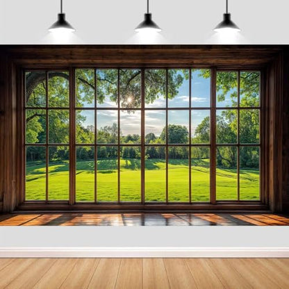 7x5ft Green Forest Natural Window Backdrop Business Office Video Conference Background Screen for Video Conferencing Photography Studio Background Props Holiday Party Birthday Party - size: 7x5FT