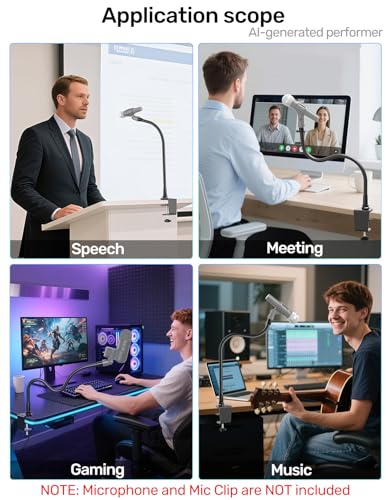 19" Flexible Gooseneck Mic Stand with Desk Clamp【Heavy Duty】 1/4" & 3/8" Adapters，for Gaming, Live Streaming, Podcast, Conference, and Podium