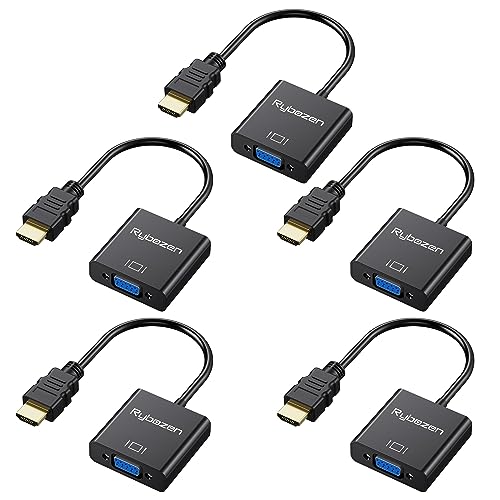 HDMI to VGA Adapter 5 Pack, Gold-Plated HDMI to VGA Converter (Male to Female), Compatible for Computer, Laptop, PC, Monitor, Projector, HDTV, Chromebook, Raspberry Pi, Roku, Xbox and More - color: 5 pack