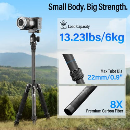 SIRUI Lightweight Carbon Fiber Travel Tripod, 6kg Load Capacity Compact Camera Support with Carry Bag, Portable for DSLR Mirrorless Cameras, Max Height 54" for Hiking Vacation Vlogging - size: AM-5C - 54 inches