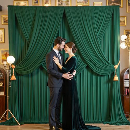10ftx12ft Wrinkle Free Hunter Green Backdrop Curtain, 2 Panels 12FT Height Wedding Backdrop Drapes, Silky Polyester Back Drop Cloth for Birthday Photography Background Party Backdrop Draping - color: Hunter Green, size: (W)5ft x (H)12ft (2 Panel)