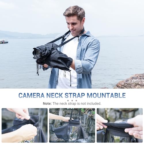 Mirrorless Camera Rain Cover with Openable Viewing Window & Strap Mountable Design Waterproof Camera Rain Coat for Sony A7RVI A7R VI V A7IV Canon EOS R6M2 R5M2 R8 R7 Rp for Nikon Z6III II Z7II Z8 Z50 - color: BLACK(Upgraded)