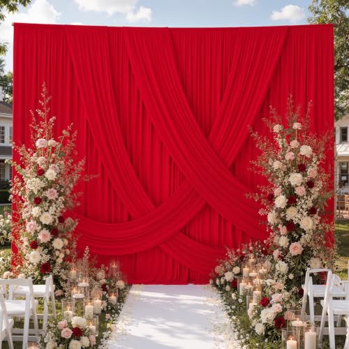 10ft x 15ft Red Backdrop Curtain for Wedding Party 2 Panels 5x15ft Wrinkle Free Silky Polyester Backdrop Drapes Fabric for Birthday Baby Shower Graduation Photography Stage Background Decorations - color: Red, size: 10ft x 15ft (W5' x H15', 2panels)
