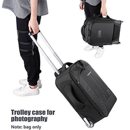Neewer 2-in-1 Rolling Camera Bag Backpack Suitcase Style Convertible with Double Handle, Shockproof Trolley Case with Removable Padded for SLR/DSLR Cameras Tripod Lenses (Black/Red) - style: Nw3300-r